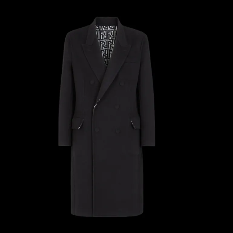 Manteau croisé réversible FENDI laine noire FF Noir blanc