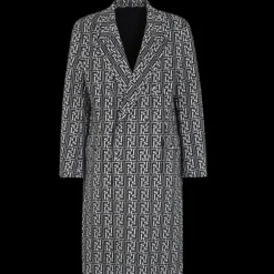 Manteau croisé réversible FENDI laine noire FF Noir blanc