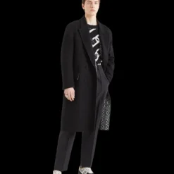 Manteau croisé réversible FENDI laine noire FF Noir blanc