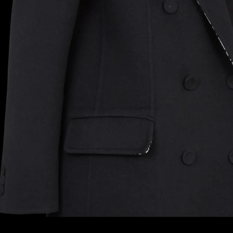 Manteau croisé réversible FENDI laine noire FF Noir blanc
