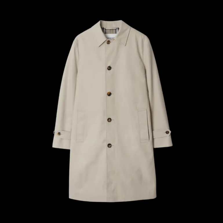 Manteau droit BURBERRY coton sergé beige gris doublure sous col check
