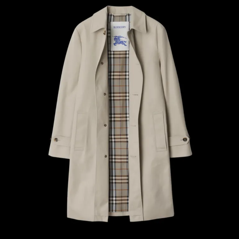 Manteau droit BURBERRY coton sergé beige gris doublure sous col check