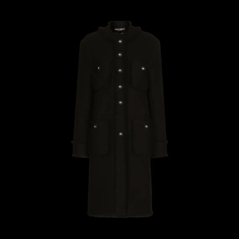 Manteau droit DOLCE & GABBANA simple bouton or tweed noir