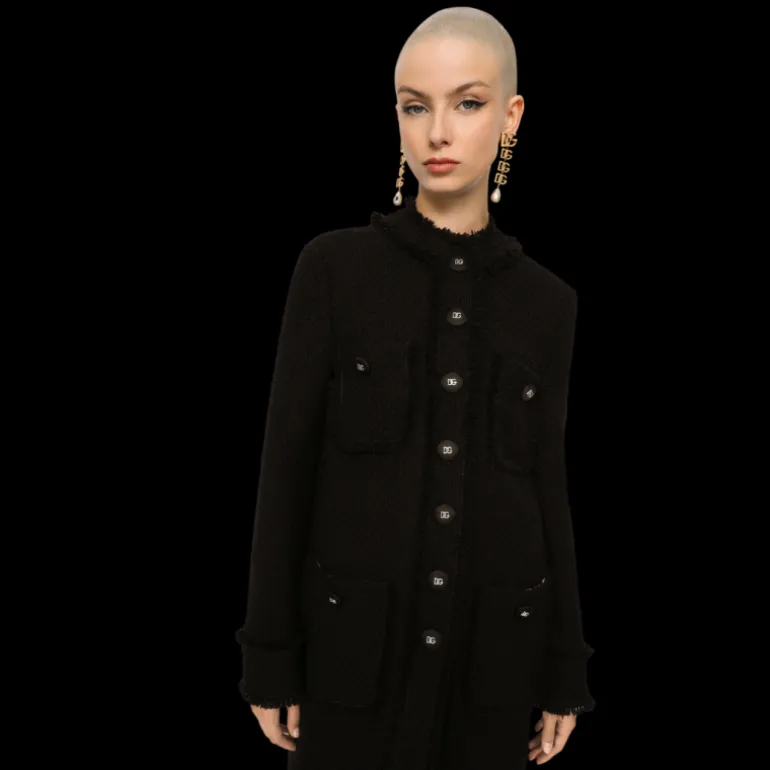 Manteau droit DOLCE & GABBANA simple bouton or tweed noir