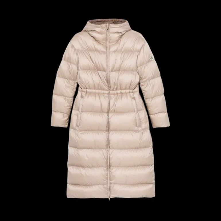Manteau long doudoune MONCLER Boulogne capuche nylon beige réversible