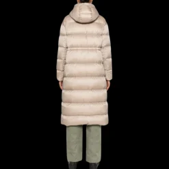 Manteau long doudoune MONCLER Boulogne capuche nylon beige réversible