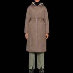 Manteau long doudoune MONCLER Boulogne capuche nylon beige réversible