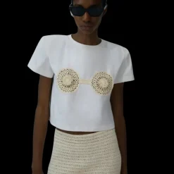 Mini jupe MAGDA BUTRYM taille basse coton viscose crochet écru