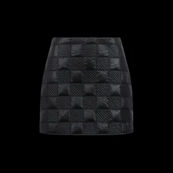 Mini jupe MONCLER nylon noir motif damier matelassé