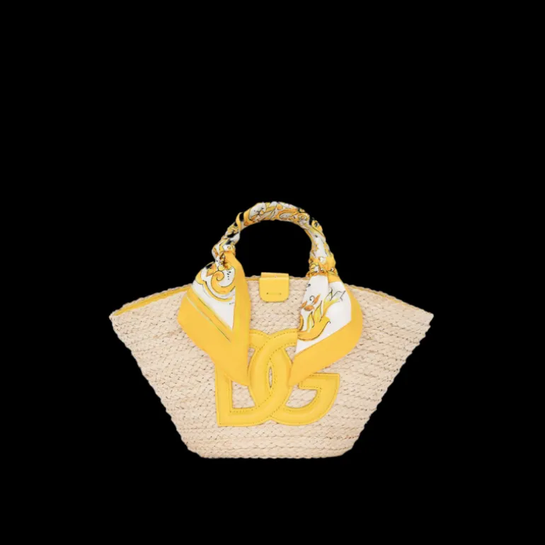 Mini panier petit cabas DOLCE & GABBANA Kendra paille DG jaune anse majolica