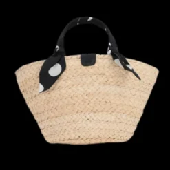 Mini panier petit cabas DOLCE & GABBANA Kendra paille DG Anse noir pois blanc