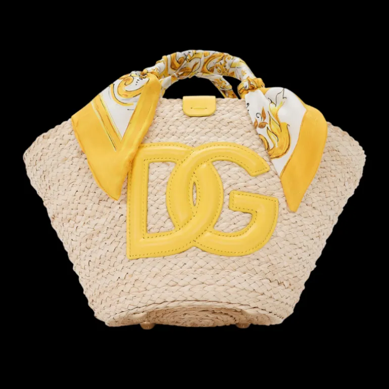 Mini panier petit cabas DOLCE & GABBANA Kendra paille DG jaune anse majolica