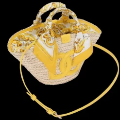 Mini panier petit cabas DOLCE & GABBANA Kendra paille DG jaune anse majolica