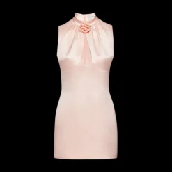 Mini robe MAGDA BUTRYM col montant fleurs soie pêche