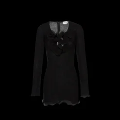 Mini robe MAGDA BUTRYM manche longue crêpe noir volants fleurs