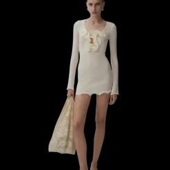 Mini robe MAGDA BUTRYM manche longue crêpe écru volants fleurs