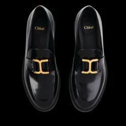 Mocassins CHLOE Marcie cuir veau glacé noir boucle doré