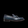 Mocassins SANTONI cuir bleu marine avec gland