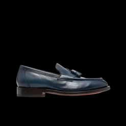 Mocassins SANTONI cuir bleu marine avec gland