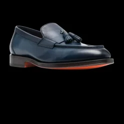 Mocassins SANTONI cuir bleu marine avec gland