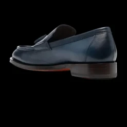 Mocassins SANTONI cuir bleu marine avec gland