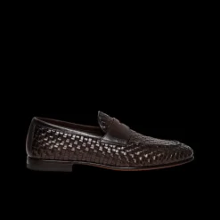 Mocassins SANTONI penny cuir tresse marron chocolat