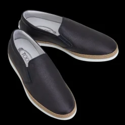 Mocassins Slip on TOD S cuir graine bleu marine semelle corde