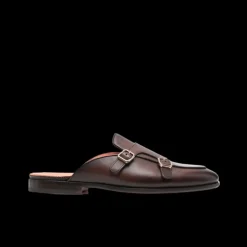 Mules SANTONI à boucles cuir marron chocolat