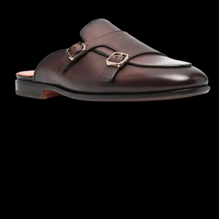Mules SANTONI à boucles cuir marron chocolat
