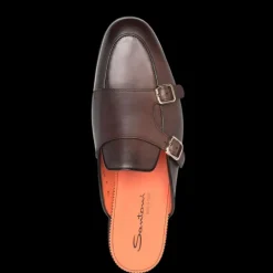 Mules SANTONI à boucles cuir marron chocolat