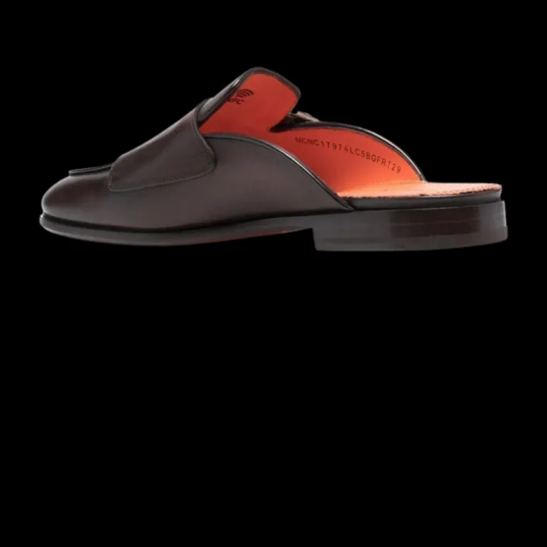 Mules SANTONI à boucles cuir marron chocolat