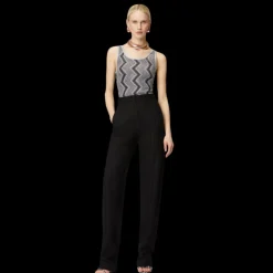 Pantalon carotte MISSONI laine viscose à motif zigzag ton sur ton noir
