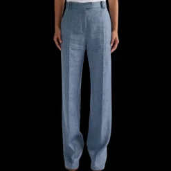 Pantalon de costume BARBARA BUI droit lin coton bleu jean