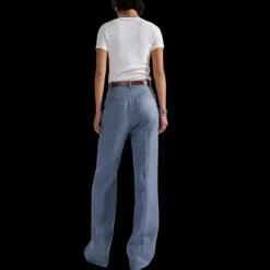 Pantalon de costume BARBARA BUI droit lin coton bleu jean