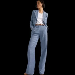 Pantalon de costume BARBARA BUI droit lin coton bleu jean
