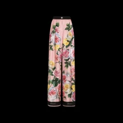 Pantalon de pyjama DOLCE & GABBANA twill de soie imprimé roses pivoines