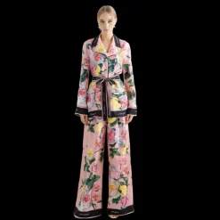 Pantalon de pyjama DOLCE & GABBANA twill de soie imprimé roses pivoines