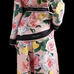 Pantalon de pyjama DOLCE & GABBANA twill de soie imprimé roses pivoines