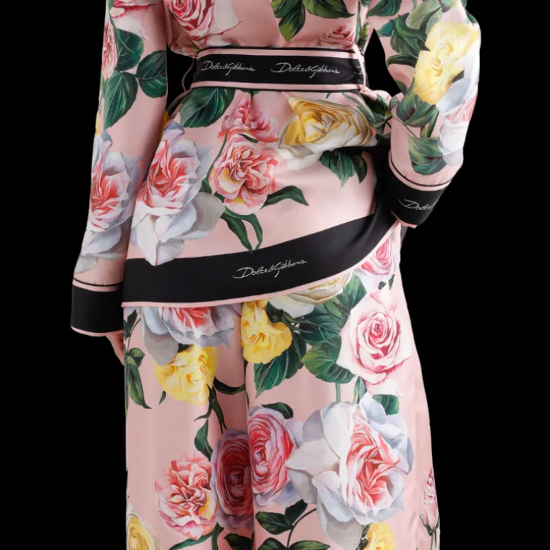 Pantalon de pyjama DOLCE & GABBANA twill de soie imprimé roses pivoines