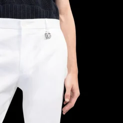 Pantalon DOLCE & GABBANA costume coton blanc 4 poches logo DG argent