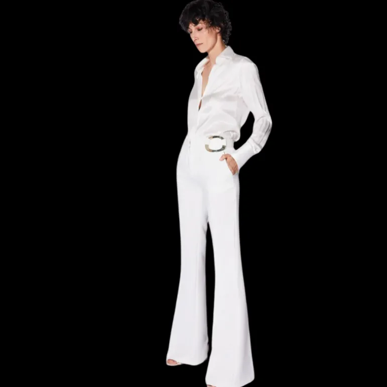 Pantalon Flare BARBARA BUI crêpe blanc boucle argent
