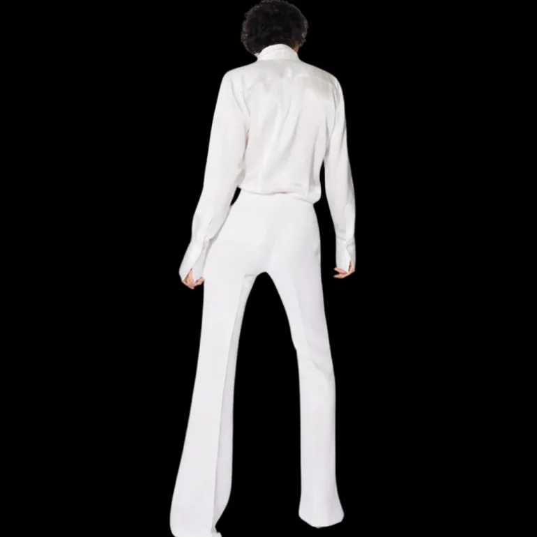 Pantalon Flare BARBARA BUI crêpe blanc boucle argent