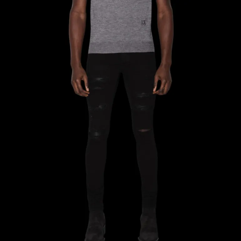 Pantalon jean AMIRI thrasher cuir noir