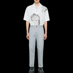 Pantalon LANVIN Biker coupe droite coton gris bleu bas zippé