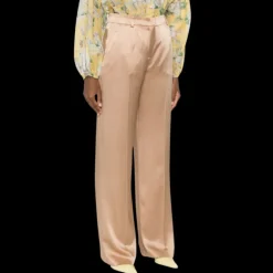 Pantalon large ALBERTA FERRETTI soie satin fluide beige rosé