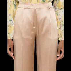 Pantalon large ALBERTA FERRETTI soie satin fluide beige rosé