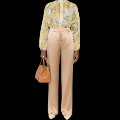 Pantalon large ALBERTA FERRETTI soie satin fluide beige rosé