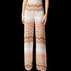 Pantalon MISSONI Palazzo viscose doré chevrons lamé sequins orange
