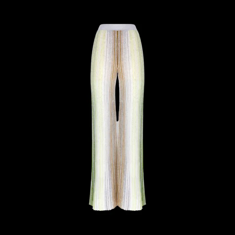 Pantalon MISSONI Palazzo viscose lamé argent rayure vert bleu paillettes