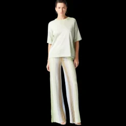 Pantalon MISSONI Palazzo viscose lamé argent rayure vert bleu paillettes